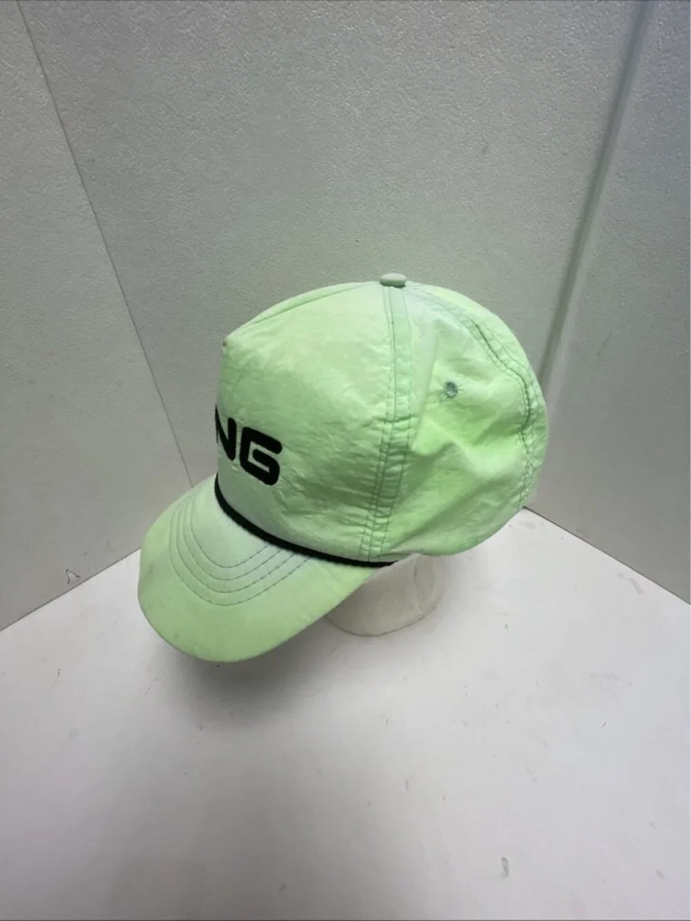 Vintage Ping Golf Hat Leather Strapback Hat Cap Karsten USA - Neon Green